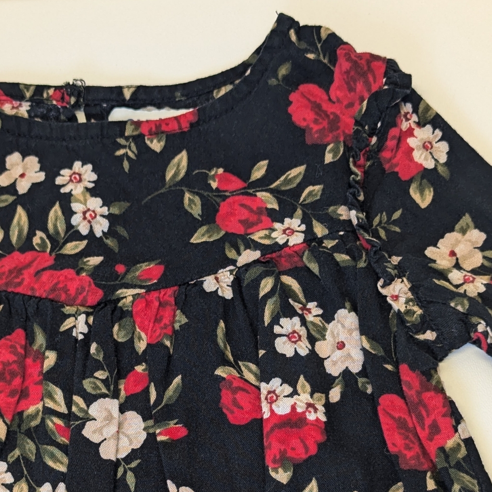 Old Navy Black and Red Floral Blossom Dress Long Sleeve 3T - Picture 3 of 8